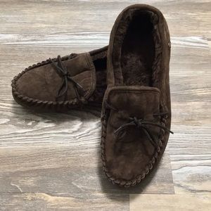 Lamo Chocolate Brown Suede Slipper Moccasins Faux Fur 13